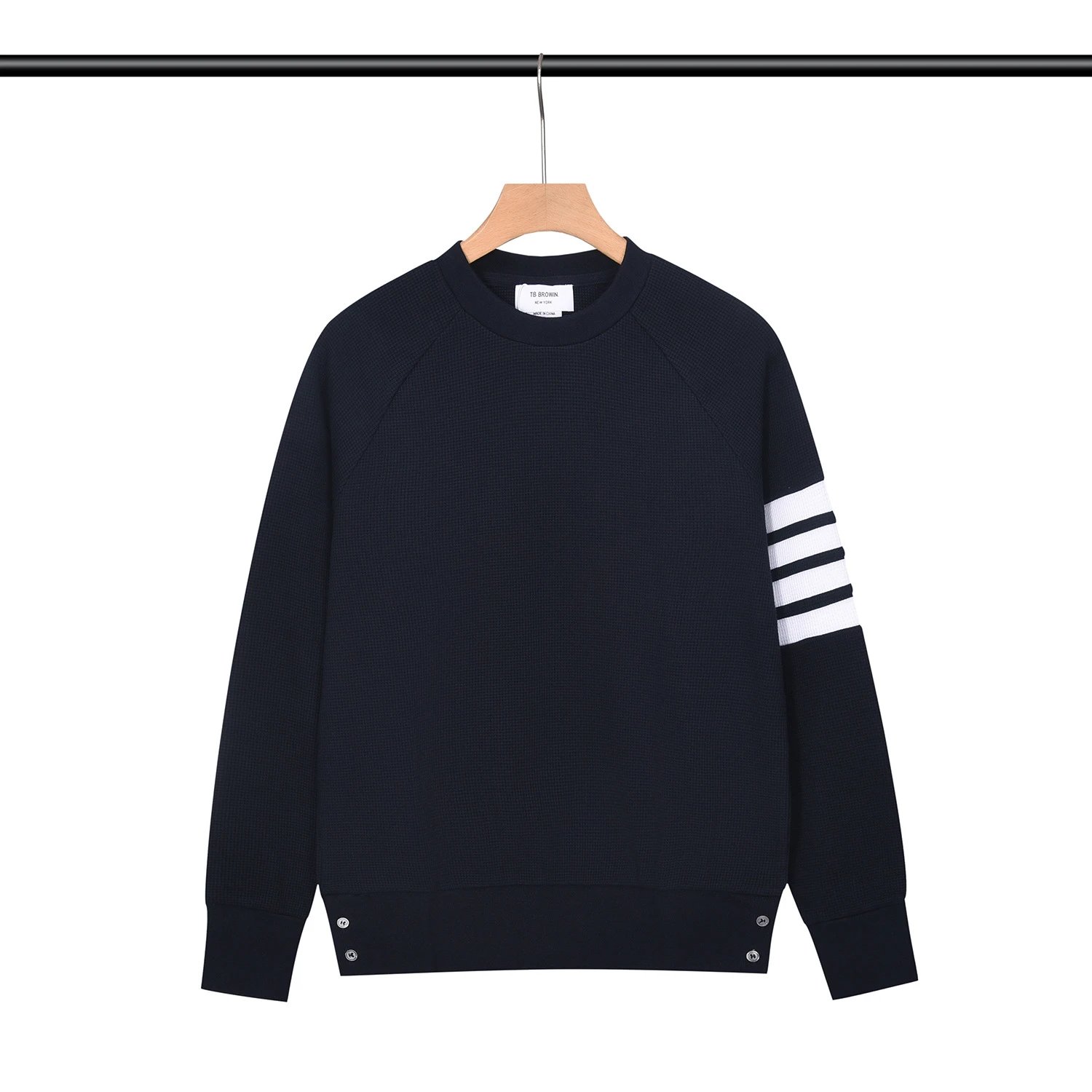 Thom Browne 4-Bar Stripe Waffle Knit Sweatshirt Navy - 1