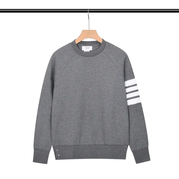 Thom Browne Four-Bar Stripe Raglan Sleeve Thermal Knit Sweater Gray - 1