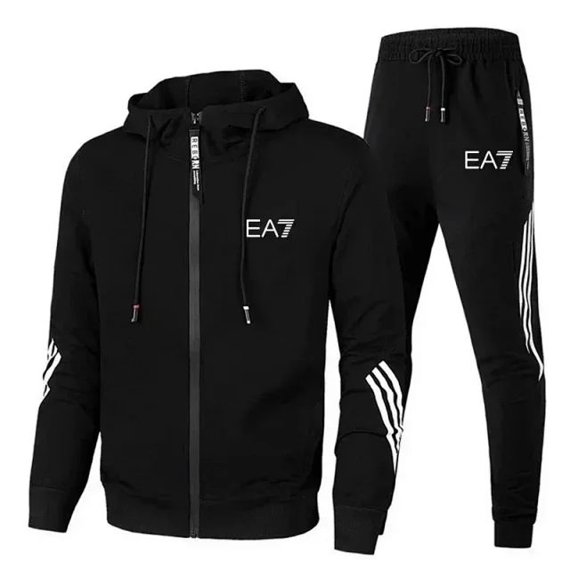 EA7 Tracksuits Hooded Zip-Up Tracksuit with Striped Panels product detail image 3