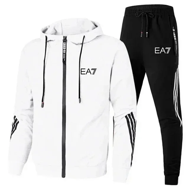 EA7 Tracksuits Hooded Zip-Up Tracksuit with Striped Panels product detail image 2