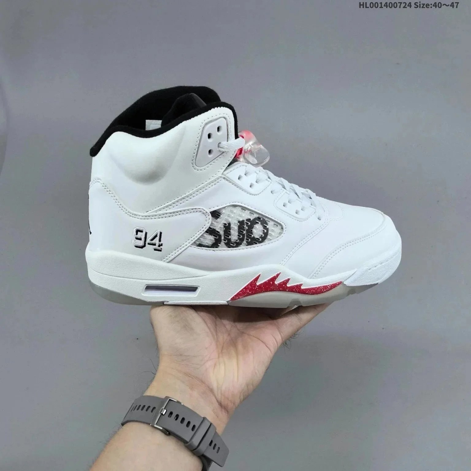 Supreme×5Retro"White"Supx5高帮联名白色5乔丹5代aj5乔5高帮联名款白色乔丹篮球鞋男女情侣运动鞋