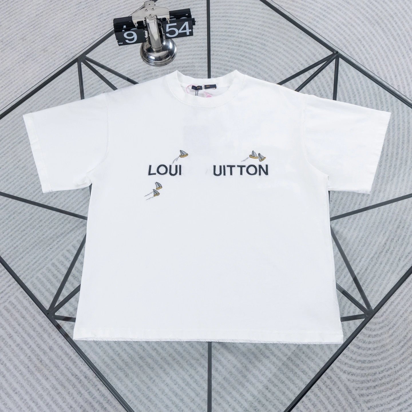 Louis Vuitton White Cotton T-Shirt Sailboat Embroidery Logo Crew Neck