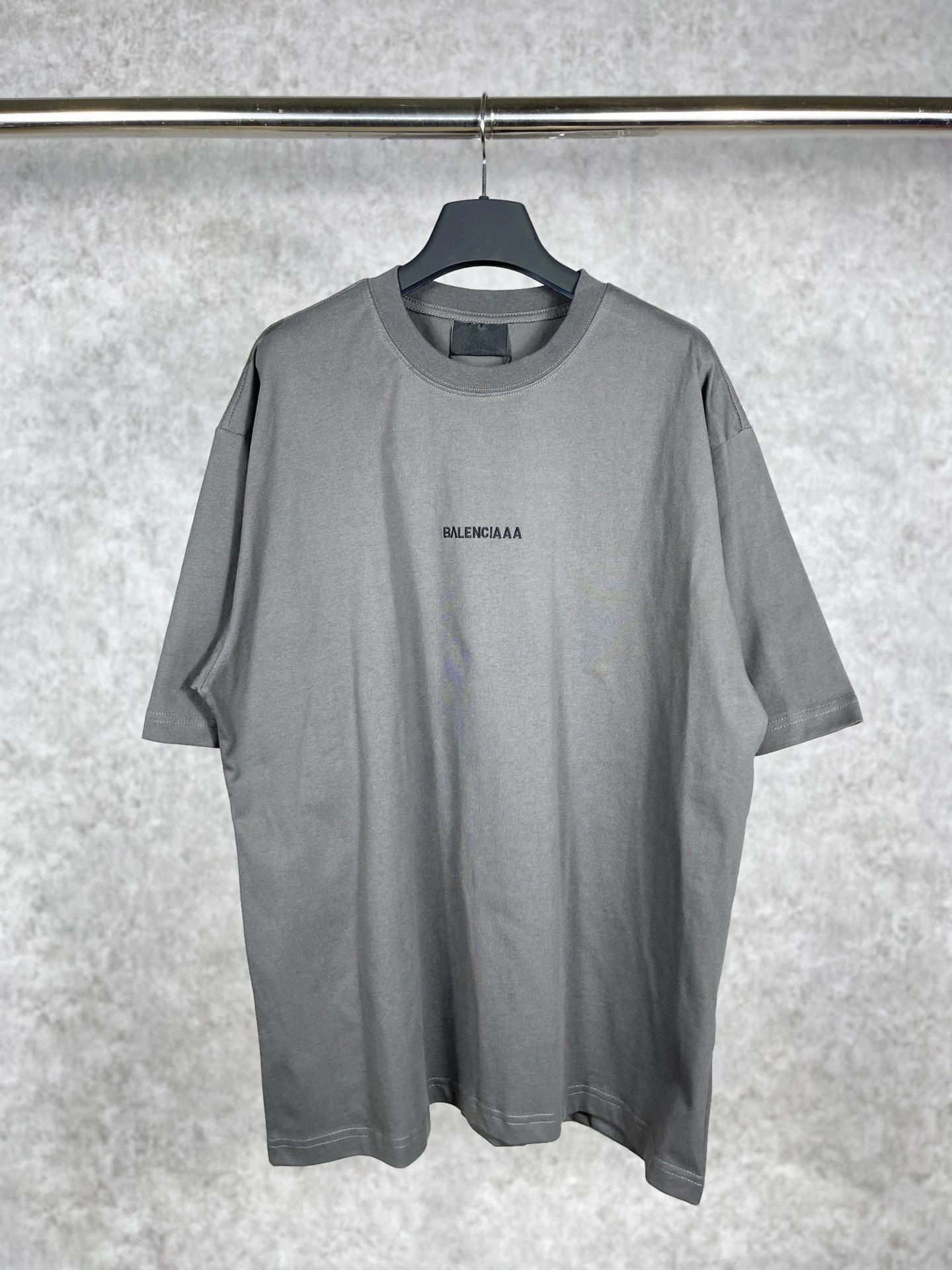 Balenciaga Balenciaaa Logo Print Oversized T-Shirt Gray Crew Neck