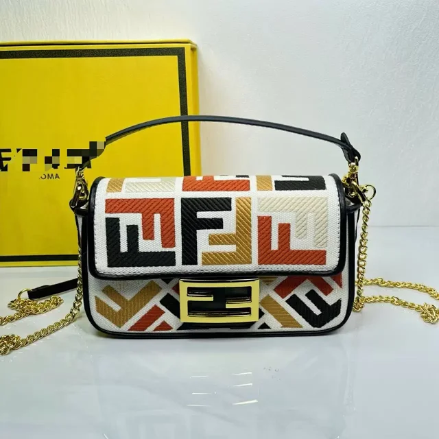 Fendi Crossbody Bags Baguette embroidered FF-logo flap bag product detail image 1