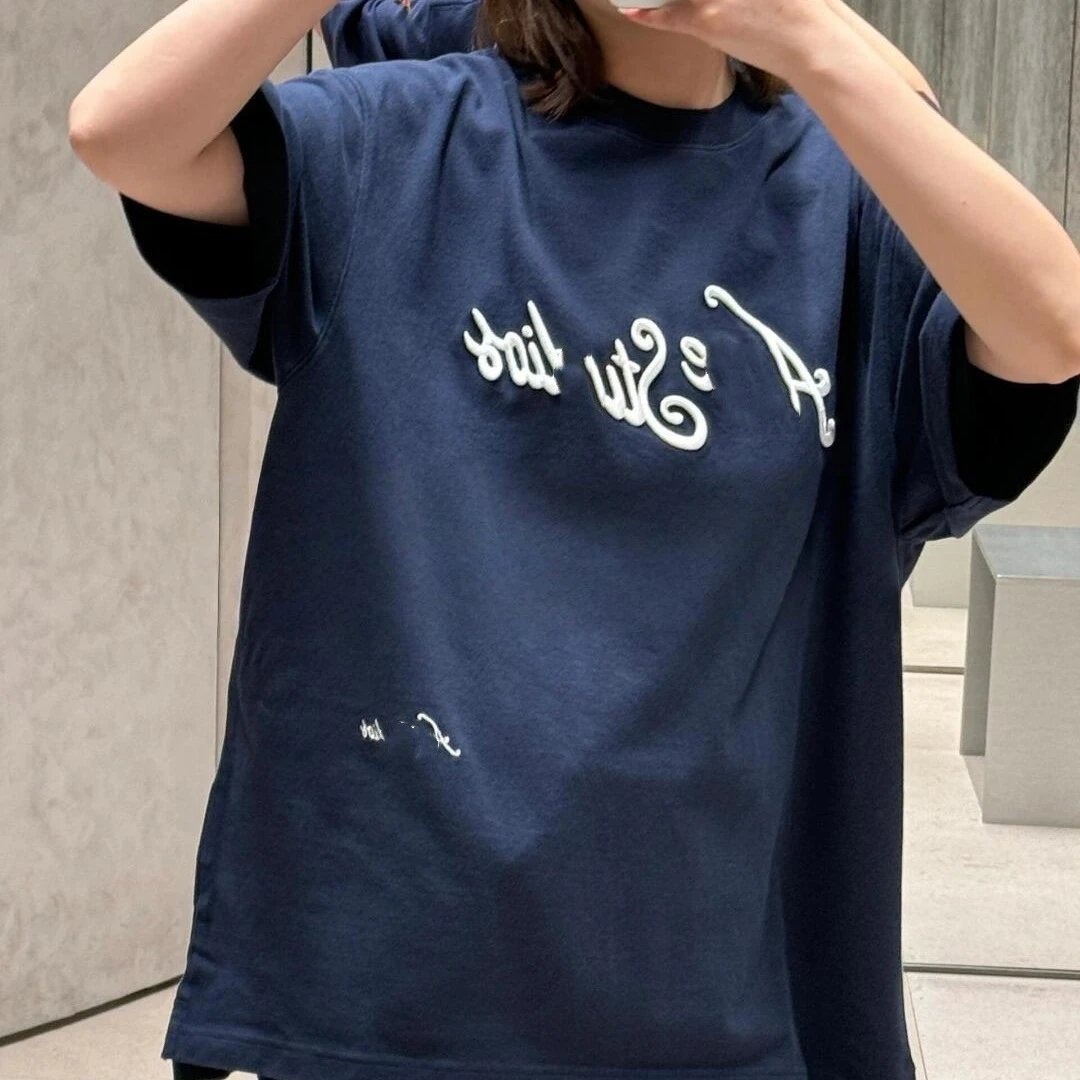 A Studio Navy Blue Oversized T-Shirt with White Cursive Script Embroidered Logo