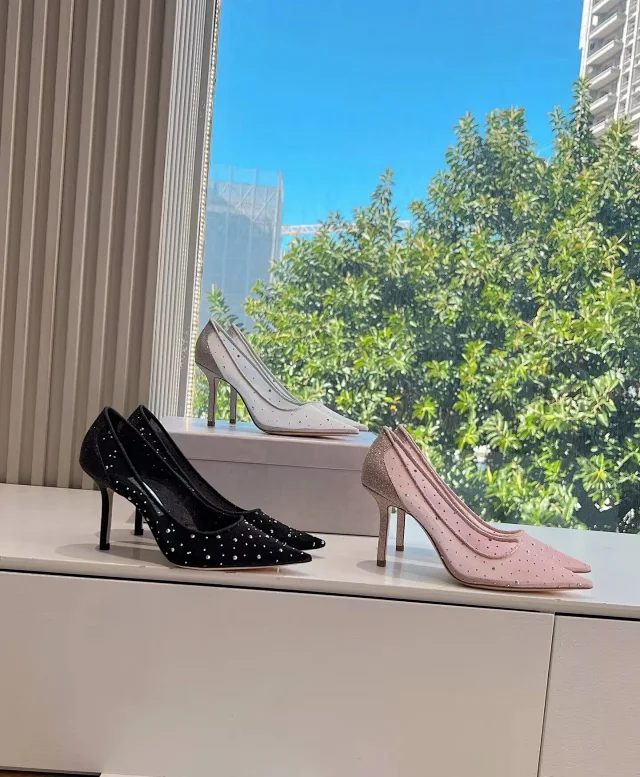 Jimmy Choo High Heels Rhinestone Mesh Pointed-Toe Stiletto Pumps product detail image 1