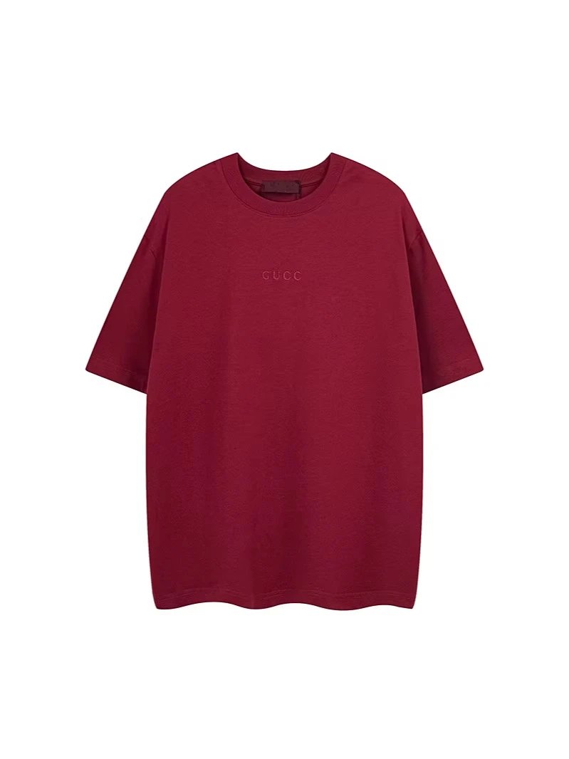Gucci Oversized Cotton T-Shirt Burgundy Embroidered Logo