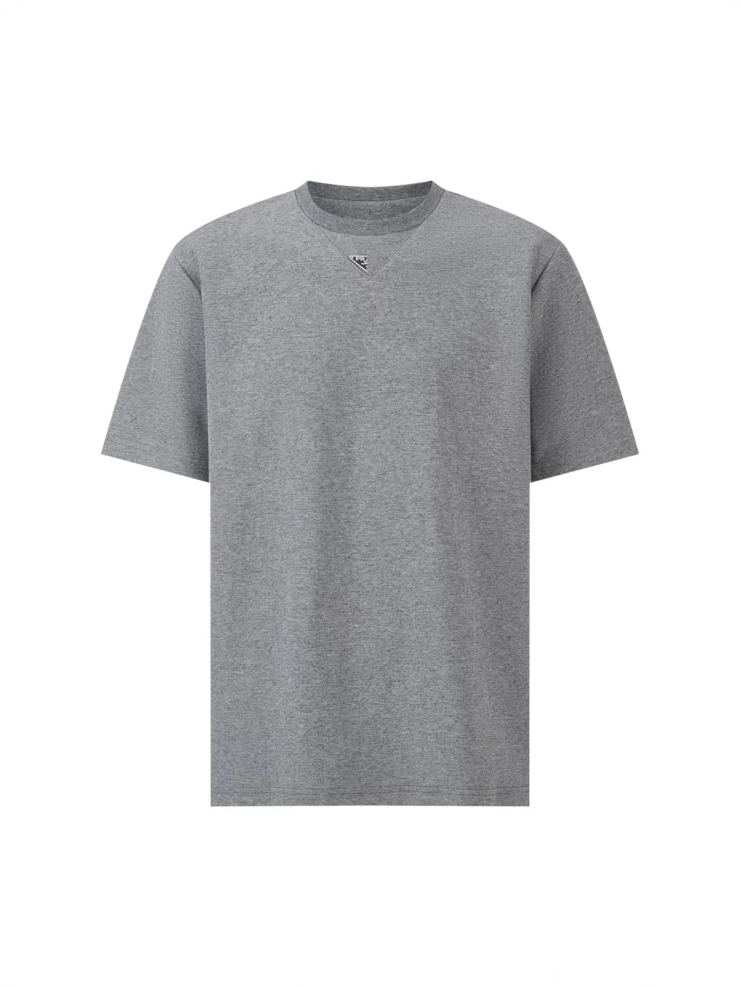 Prada Men's Triangle Logo Crew Neck T-Shirt in Heather Gray