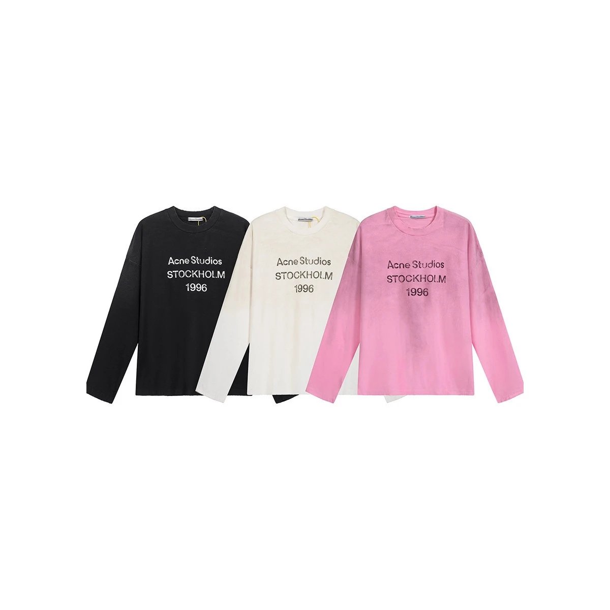 Washed, worn-out, antique A letter printed high street long sleeved loose fitting couple T-shirt for men and women