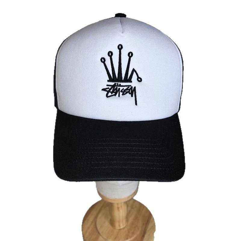 Stussy Crown Logo White Black Trucker Hat