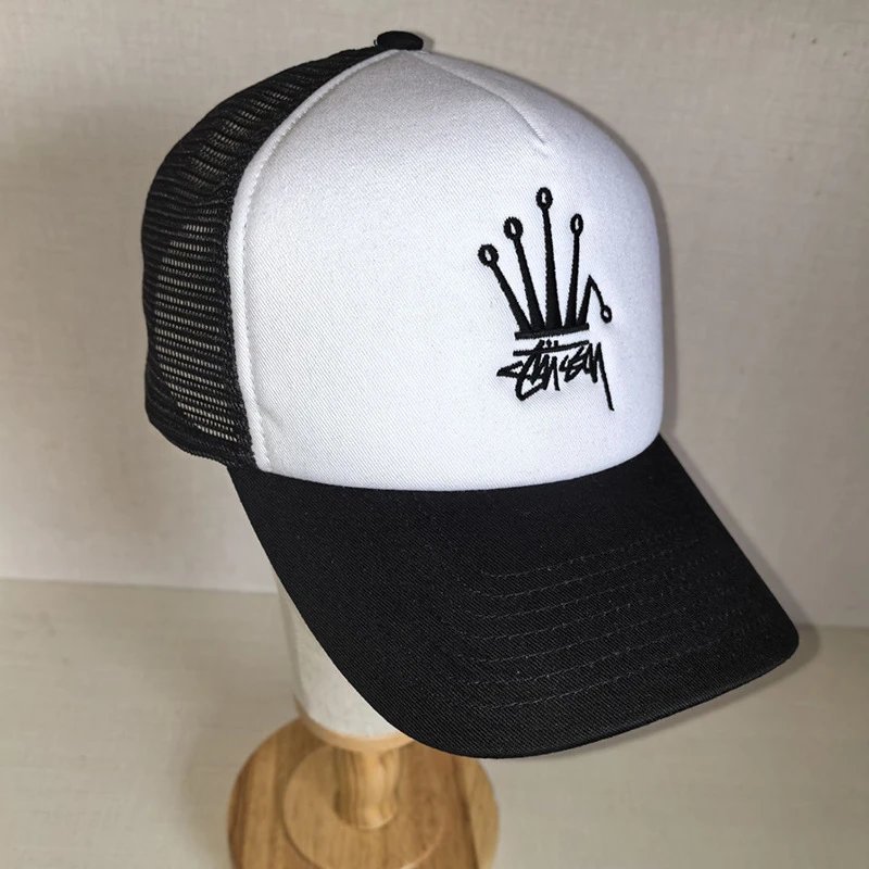 Stussy Crown Logo White Black Trucker Hat