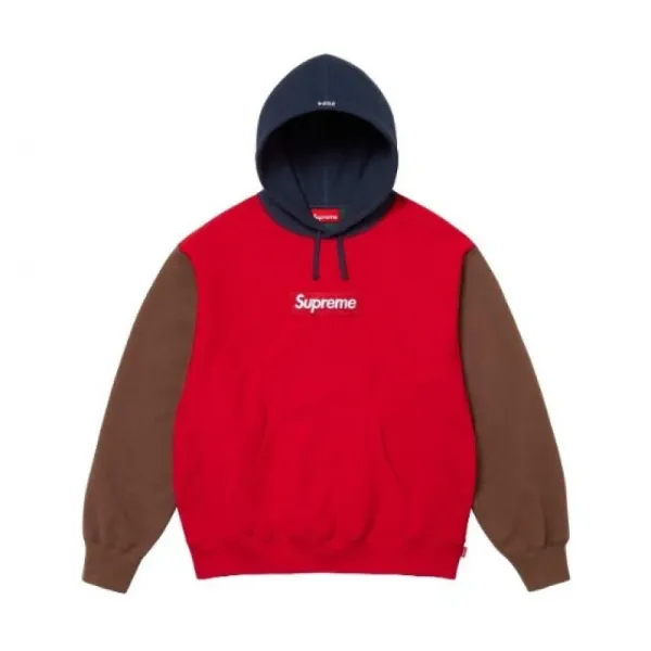 Supreme Box Logo Colorblock Hoodie Red/Brown/Navy - 1