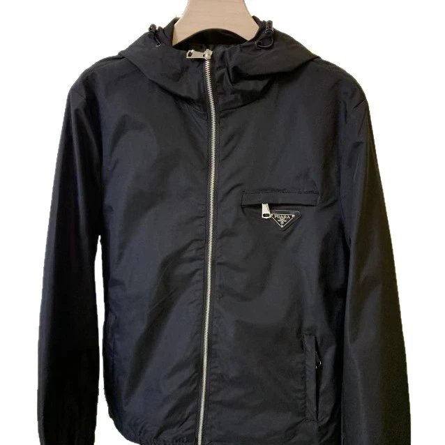Prada Re-Nylon Black Hooded Windbreaker Jacket