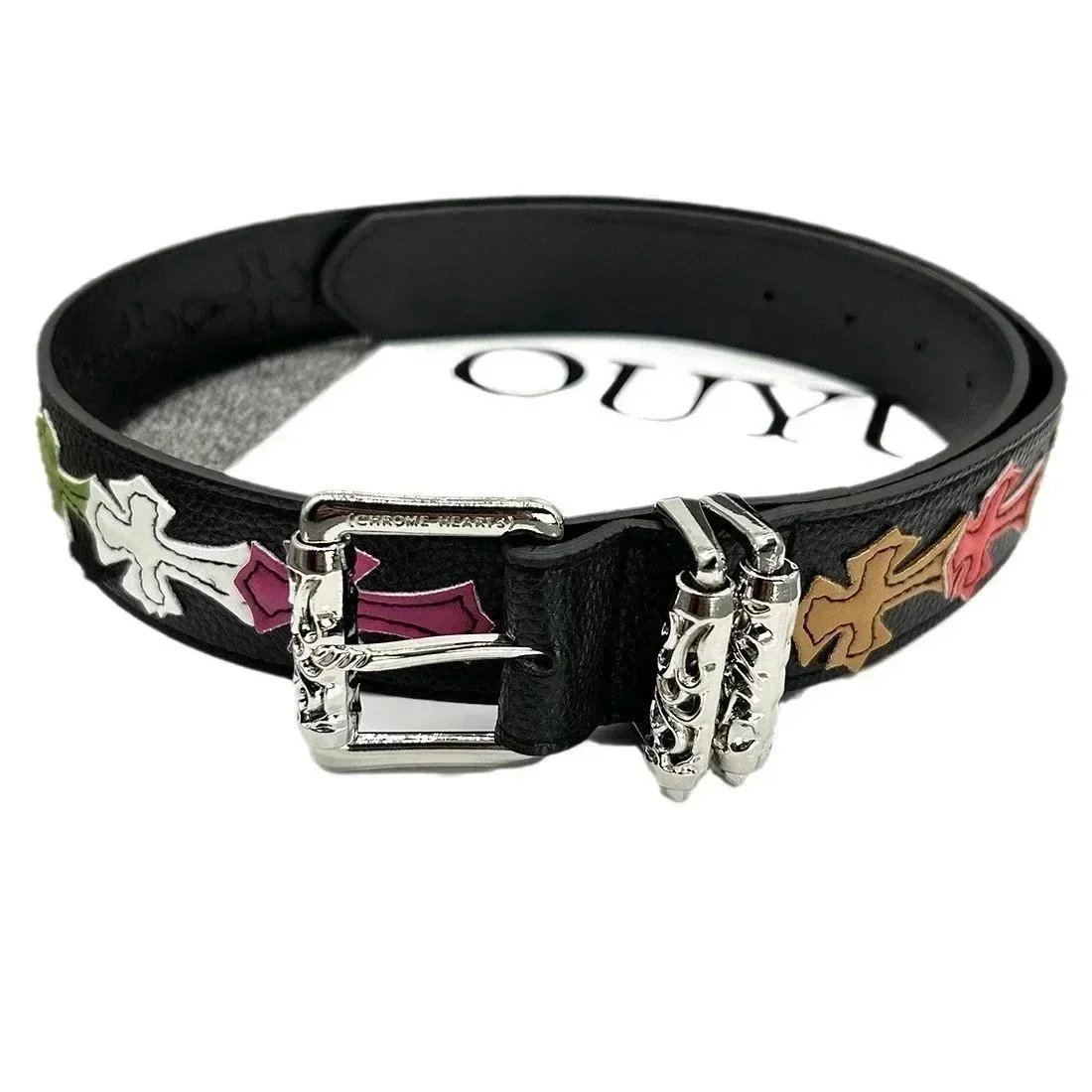 OUYUE Leather Belt Black Multicolor Gothic Cross Punk Belt