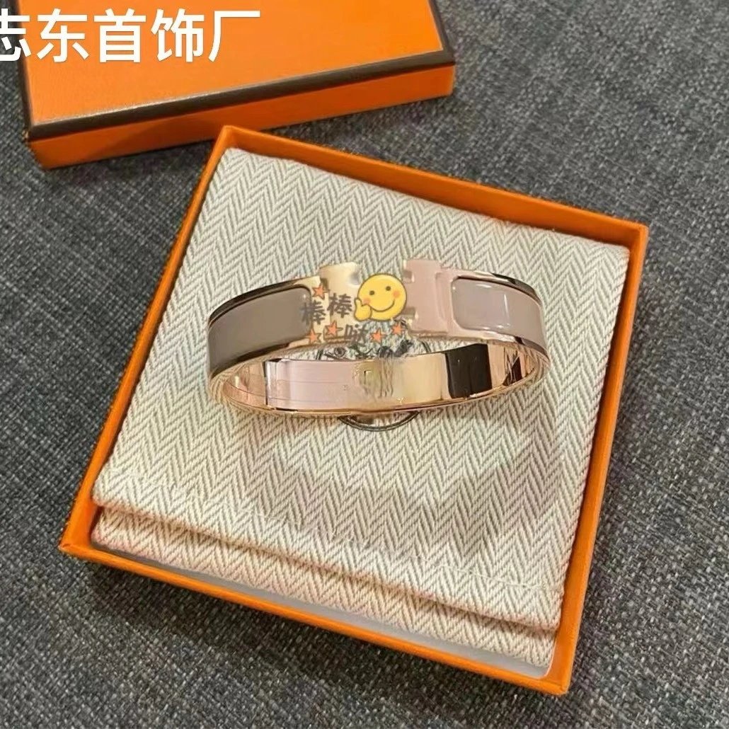 Cross-border Love Home H Letter Clasp Bracelet High Version Black Warrior Bangle Milk Tea Color Hand Jewelry Wide Version Couple Accessories Women