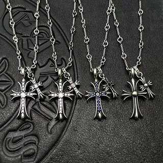 Chrome Hearts Cross Pendant Silver Pink Green Multi Color Gothic Necklace