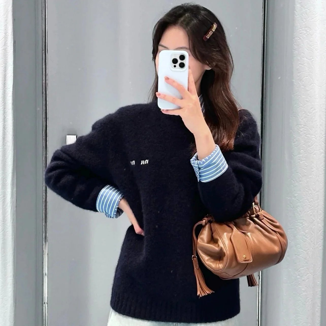 Logo Embroidery Wool Crewneck Sweater