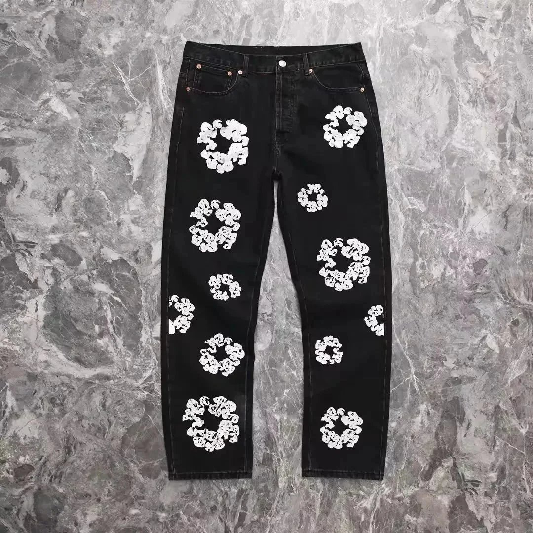 Print Straight Denim Jeans