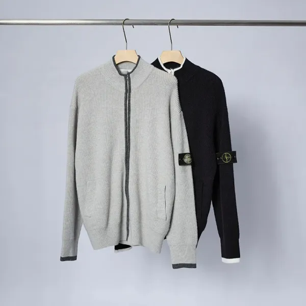 Stone Island Ribbed Zip-Up Knit Sweater White - 6