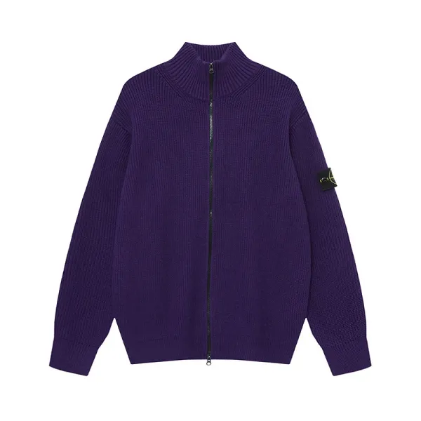 Stone Island Ribbed Zip-Up Knit Cardigan Purple Outerwear.cardigan - 1