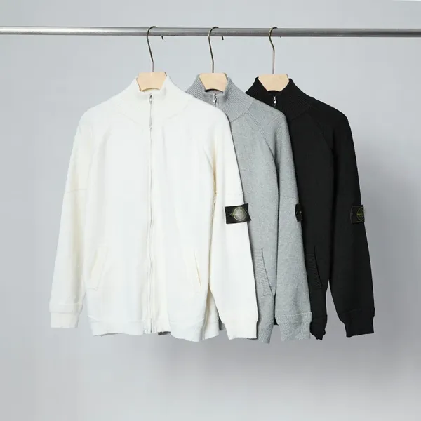 Stone Island Ribbed Zip-Up Knit Sweater White - 5