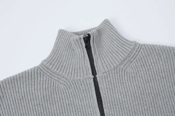 Stone Island Ribbed Zip-Up Knit Sweater White - 9