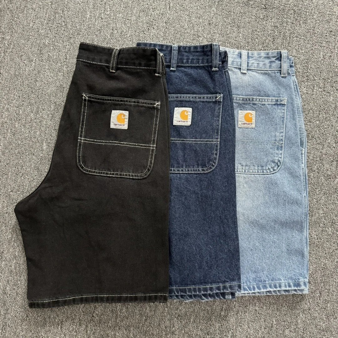 Carhartt Workwear Denim Shorts Black Blue Light Wash Utility Style