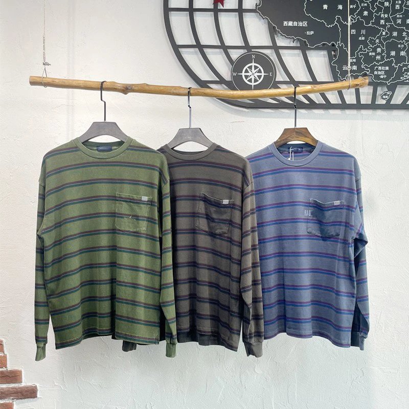 Striped Wax Dye Pocket T-Shirt