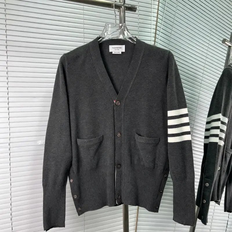 Four-Button Striped Sleeve Cardigan