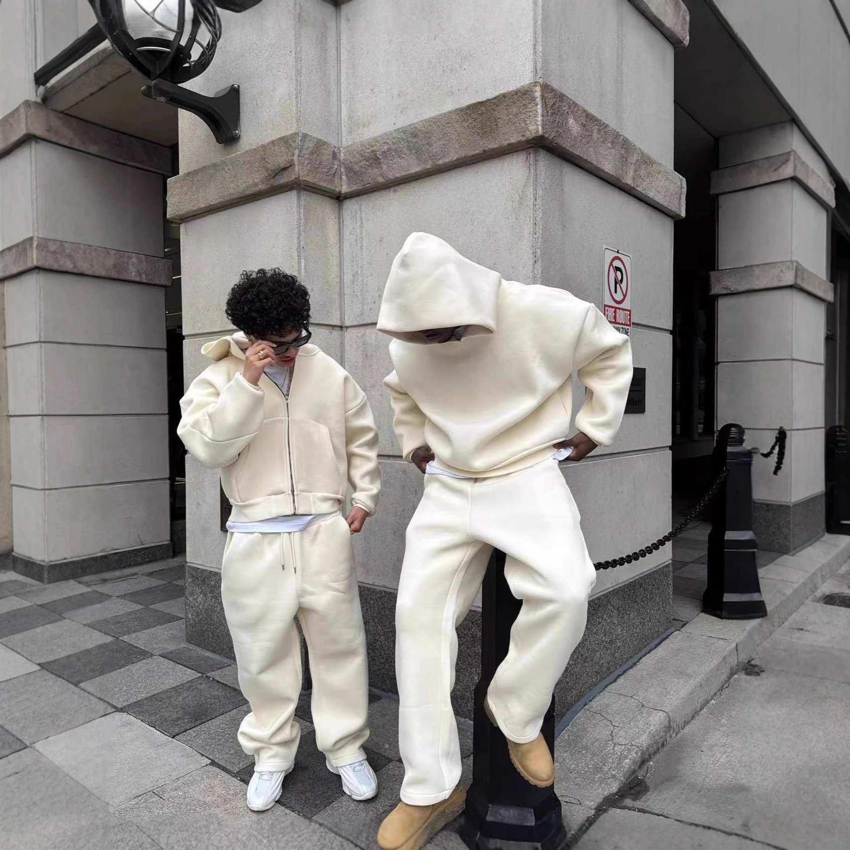 Air Layer Puffer Hoodie Men's Trendy Sweatshirt and Pants Set