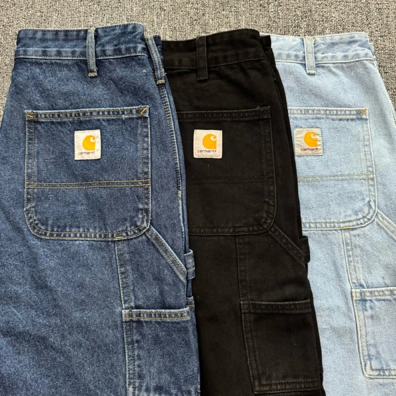 Carhartt Workwear Denim Shorts Black Blue Light Wash Utility Style
