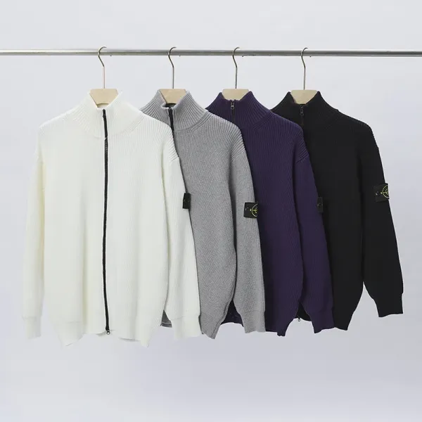 Stone Island Ribbed Zip-Up Knit Sweater White - 8