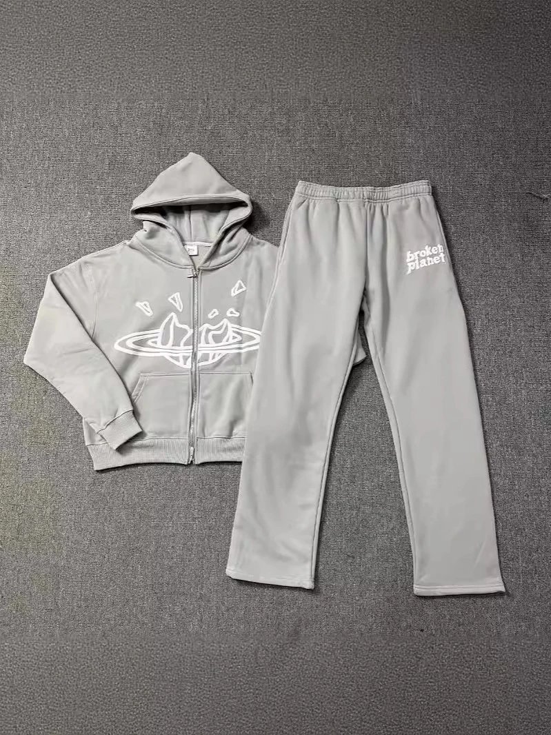 Letter foam printed hoodie high street loose casual sweatshirt set