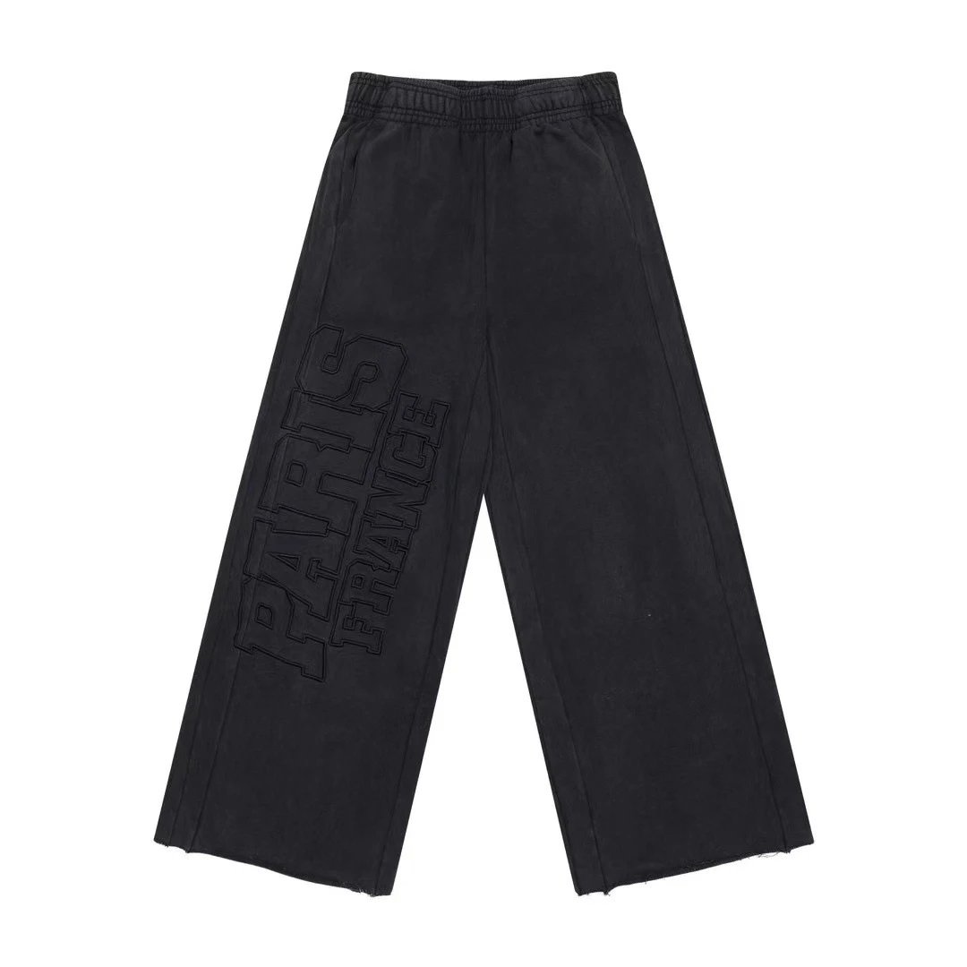 Embroidered Letter Wide Leg Casual Pants photo 4
