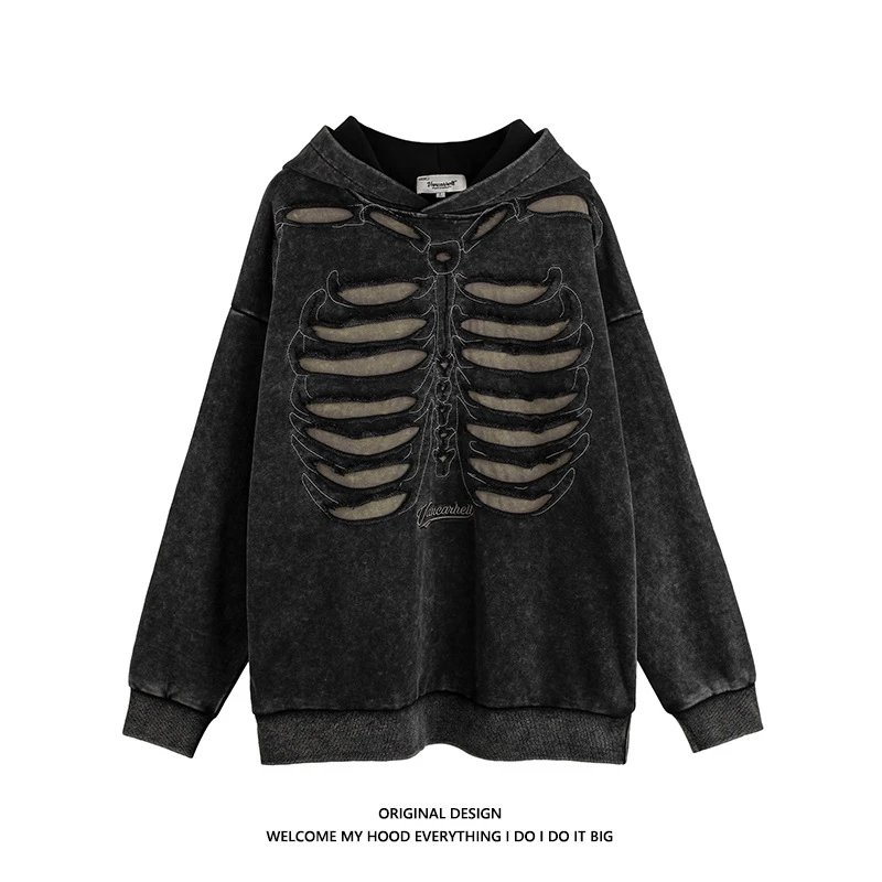 Vintage Washed Skull Hooded Sweatshirt
