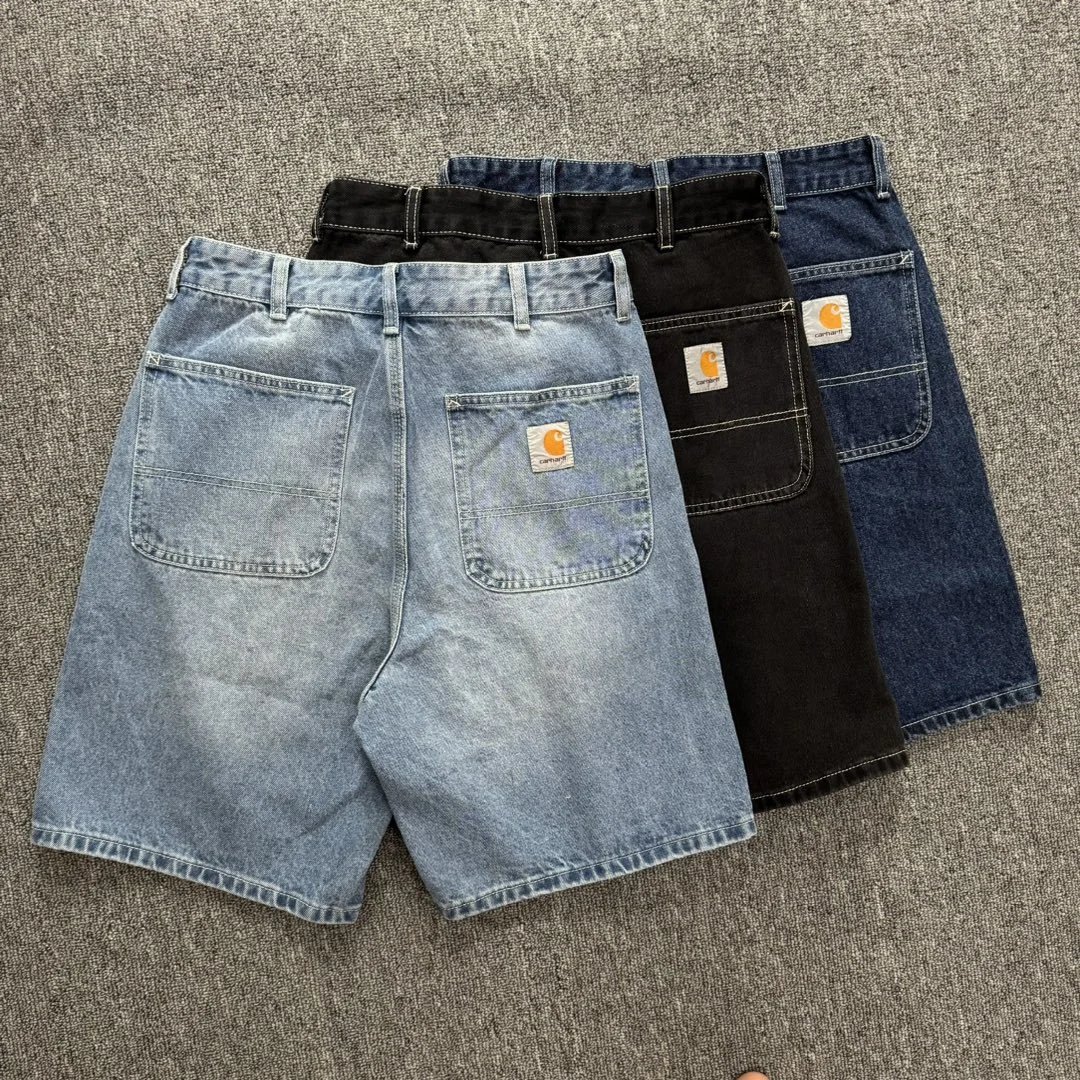 Carhartt Workwear Denim Shorts Black Blue Light Wash Utility Style