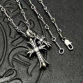 Chrome Hearts Cross Pendant Silver Pink Green Multi Color Gothic Necklace