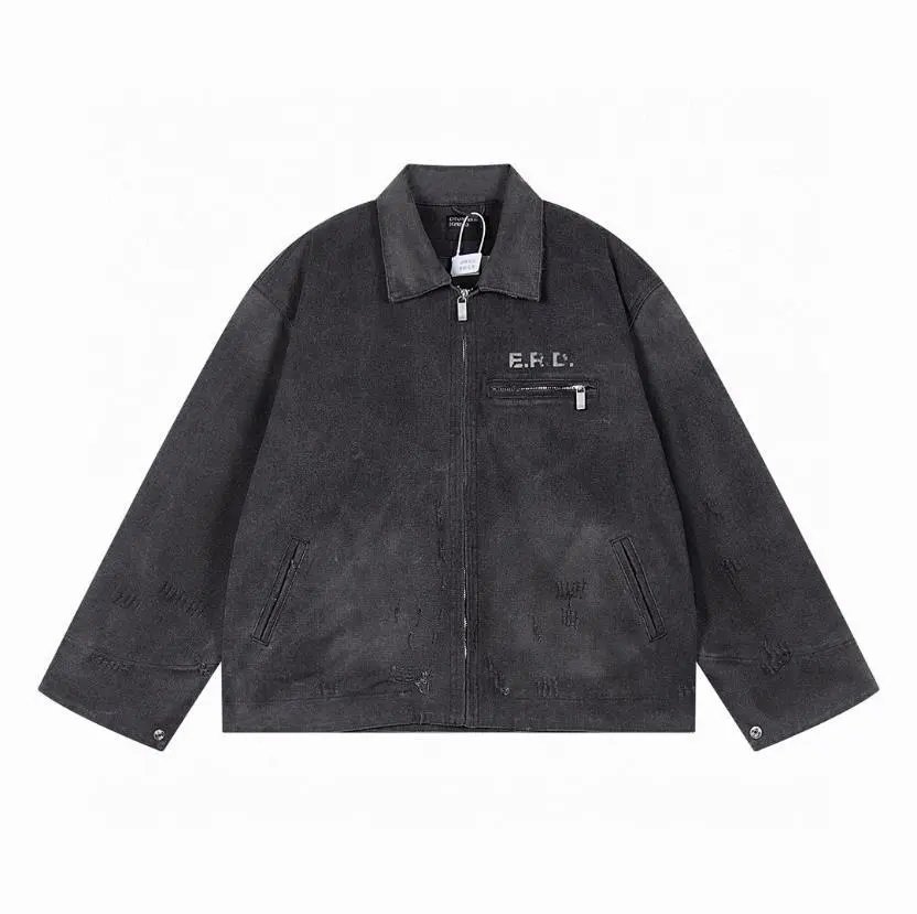 Detroit Collar Canvas Distressed Denim Jacket