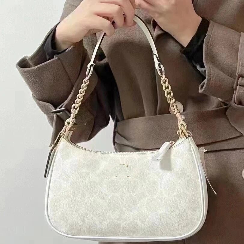Koujia 2025 New Teri Crescent Underarm Bag, European & American Retro Print Chain Mahjong Bag with Zipper Crossbody Bag for Women