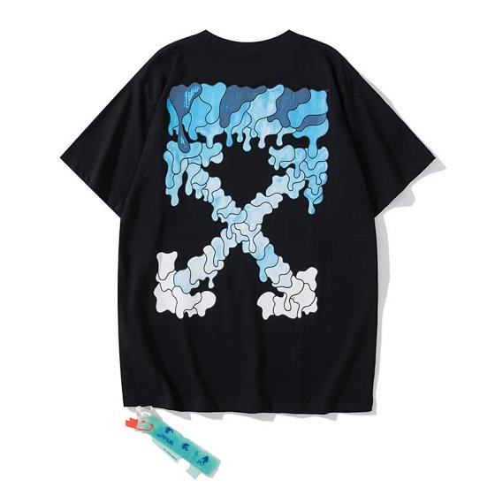 High quality off short sleeved OW dissolving arrow gradient starry sky splashed ink T-shirt for couples