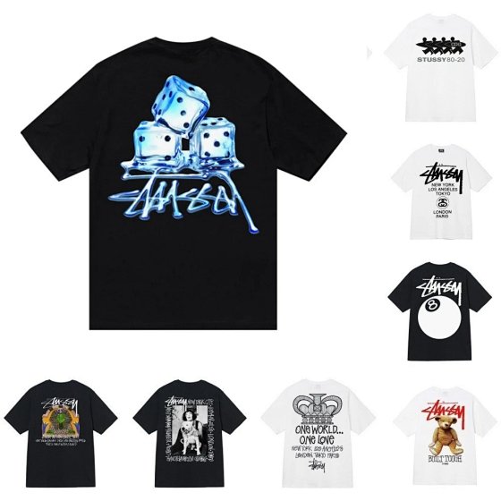 Stussy Men's and Women's Short Sleeve T-Shirt, Summer Loose Street Style Premium Tee
