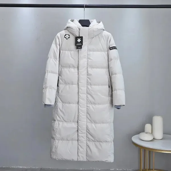 Descente Down Parka Light Gray Long Hooded Coat Down Jacket - 1