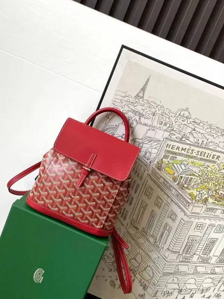 Goyard Saint-Louis Mini Backpack Red Canvas with Leather Trim - 1