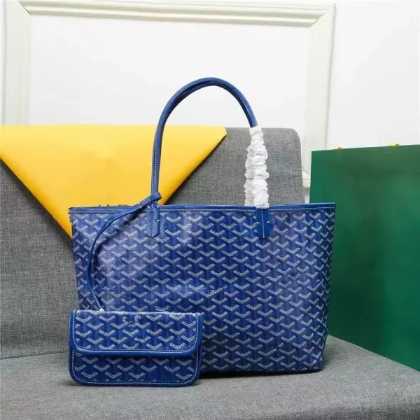 Goyard Saint Louis Tote Blue Goyardine Canvas Handbag with Matching Pouch - 1