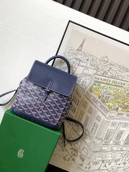 Goyard Saint-Louis Mini Backpack Navy Blue and Graphite Chevron Print - 1
