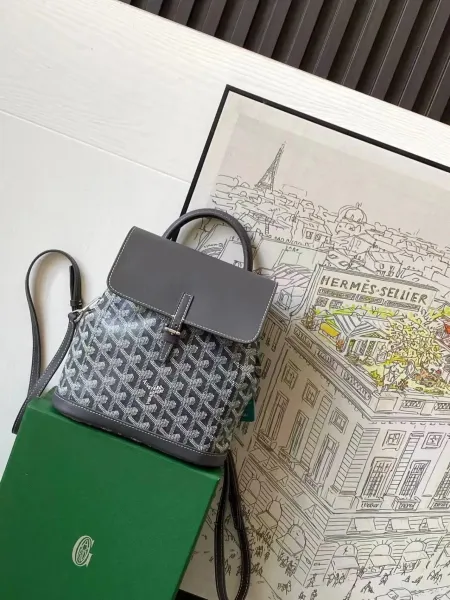Goyard Saint-Louis Mini Backpack Gray and White Chevron Canvas - 1