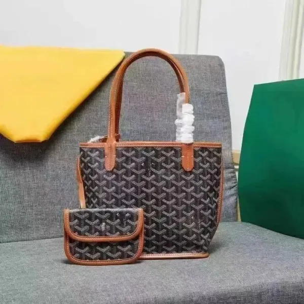 Goyard Saint Louis PM Tote Bag in Black Chevron Canvas with Natural Leather Trim - 1