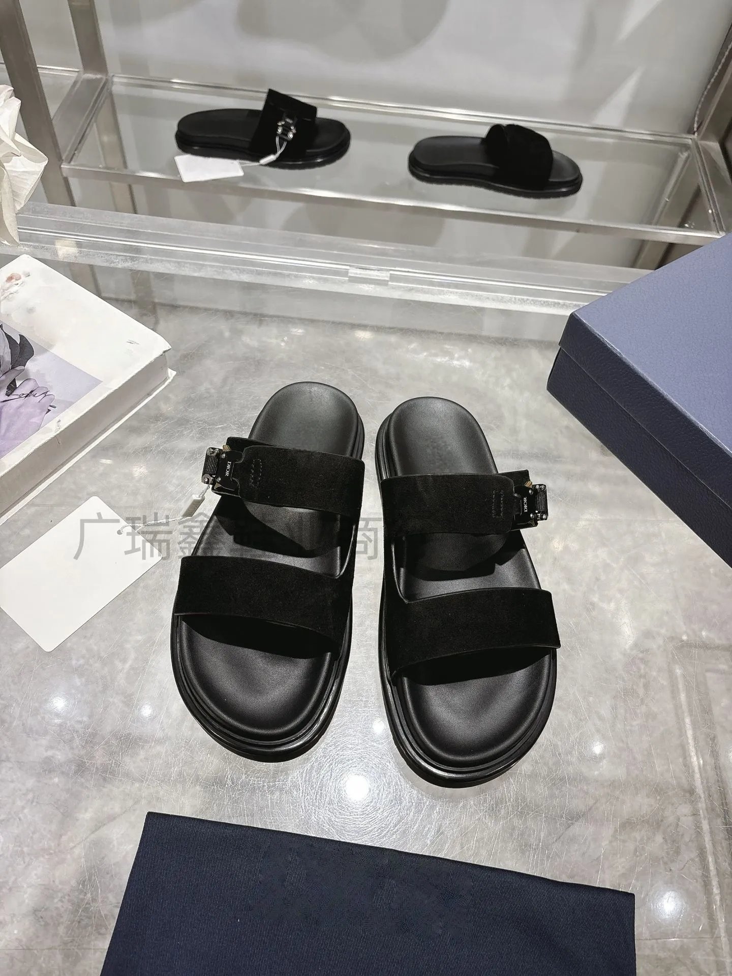 Dior Diorama Velvet Slide Sandals Black Slippers - 2