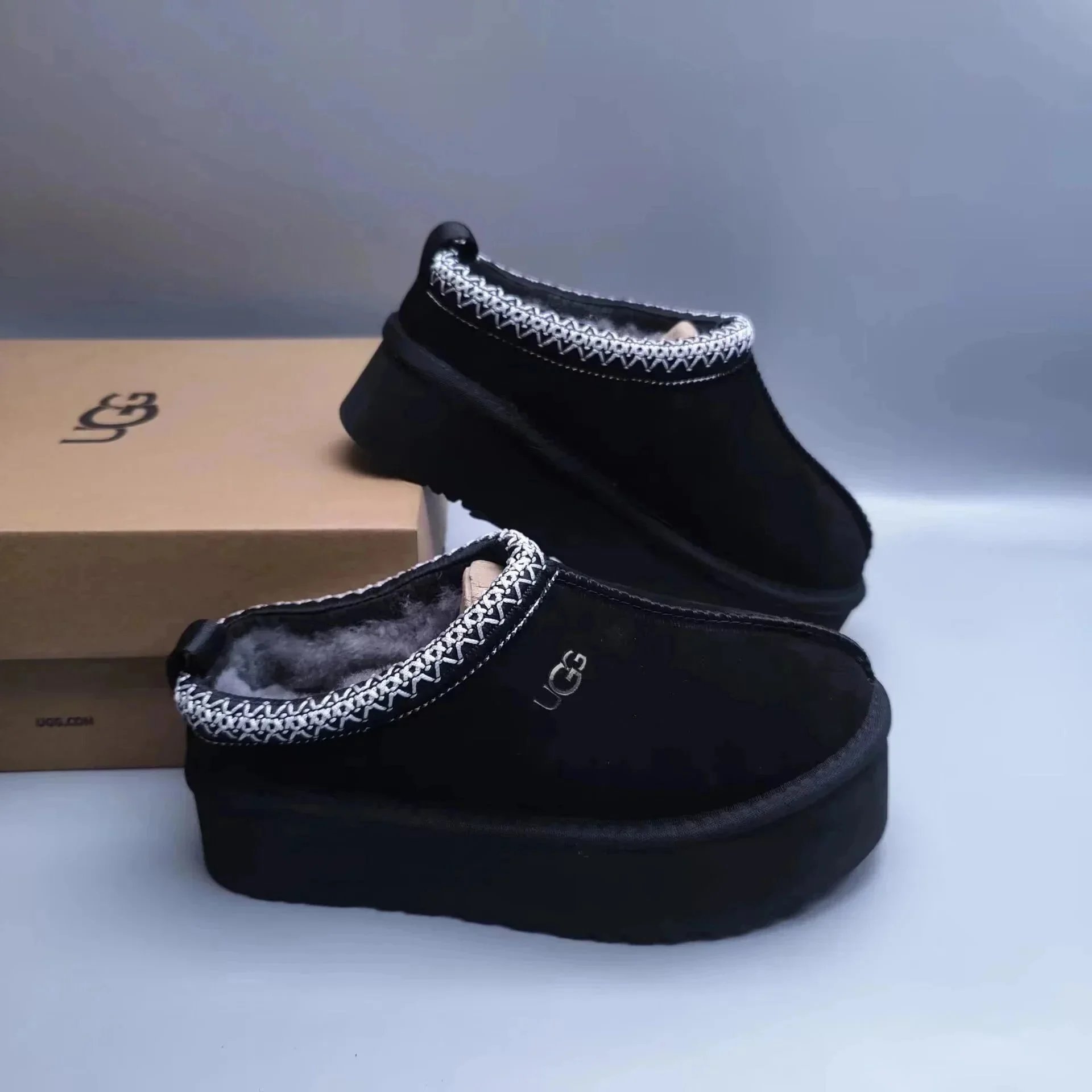 UGG Slippers Suede Slip-On with Braided Trim and Shearling Lining — 4