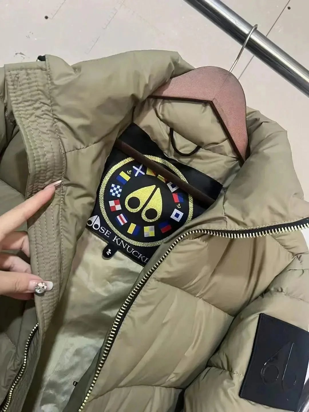 Moose Knuckles Down Jackets Quilted puffer jacket with high collar and sleeve logo patch image 4